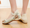 Chinese Ethnic Embroidery Ballet Flat Marry Janes Dancing Shoes Gold Flowers
