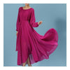 Long Sleeve Dress Bohemian Long Skirt Chiffon   rose red  S