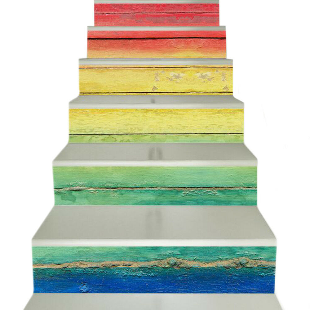 New 3D DIY PVC Waterproof  Stair Decals Wall  Floor Sticker  Rainbow Floor QS018