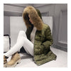 Loose Warm Woman Down Coat Slim Middle Long   army green