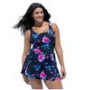 Women Classic Black Blossom Floral Padded One Piece Dress Swimsuit Padded Bra