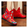 Blatant Peacock Vintage Beijing Cloth Shoes Embroidered Boots red with cotton 35