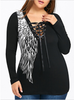 Sexy Black Purple Red Gothic Floral Lace Insert Angel Wings Blouse Top Plus Size