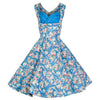 Hepburn Style Printing Vintage A-line Skirt Dress  light blue