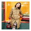 Middle Long Down Coat Woman Contrast Color Thin Light   golden camel