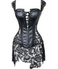 VICTORIAN Burlesque Cosplay Goth Black Lace PU Leather Crochet Corset Plus Size