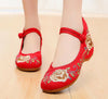Chinese Ethnic Embroidery Ballet Flat Marry Janes Dancing Shoes Gold Flowers