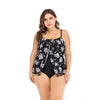 Classic Black White Blossom Lily Padded One Piece Dress Swimsuit Padded Bra