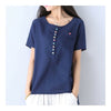 Cotton&Flax Short Sleeve T-shirt Loose Top Wear    blue