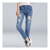 Summer Loose Holed Ninth Jeans Pencil Trousers dark blue 26