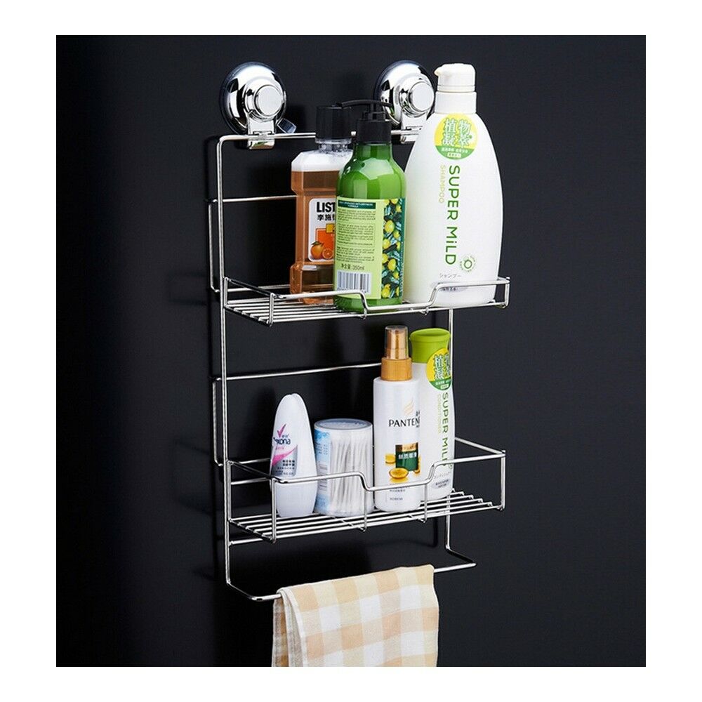 Powerful Bathroom Kitchen Vacuum Suction Shelves Holders Racks two layers