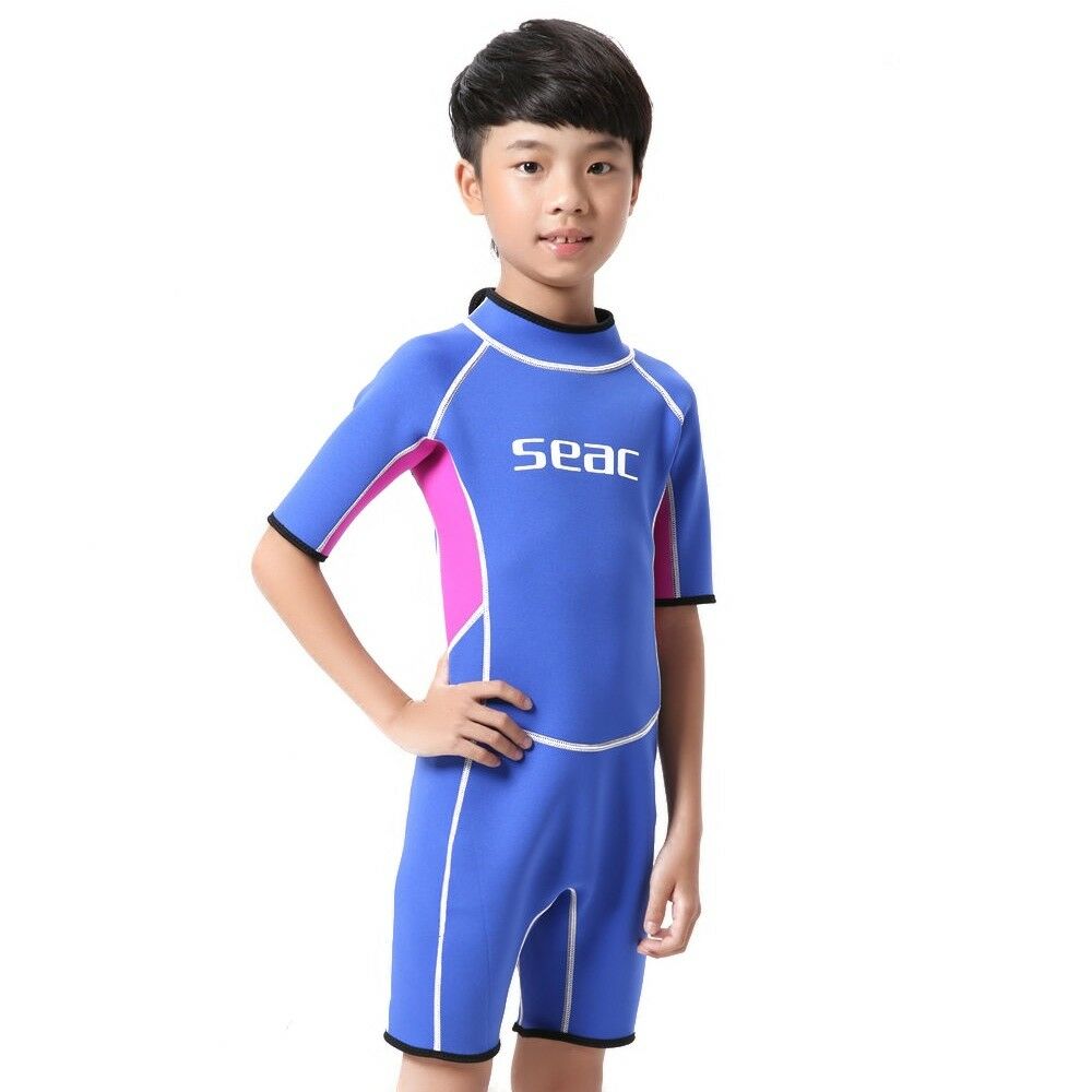 M31 M32 Child One-piece Diving Suit 2.5mm Surfing Wetsuit   light blue   2
