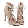 Suede Hollow Lace-up Thin High Heel Sandals Gladiator Stiletto Shoes Summer Boot