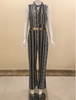 Black Geo Print Wide Leg Jumpsuit with free Gold Plate Metallic Belt