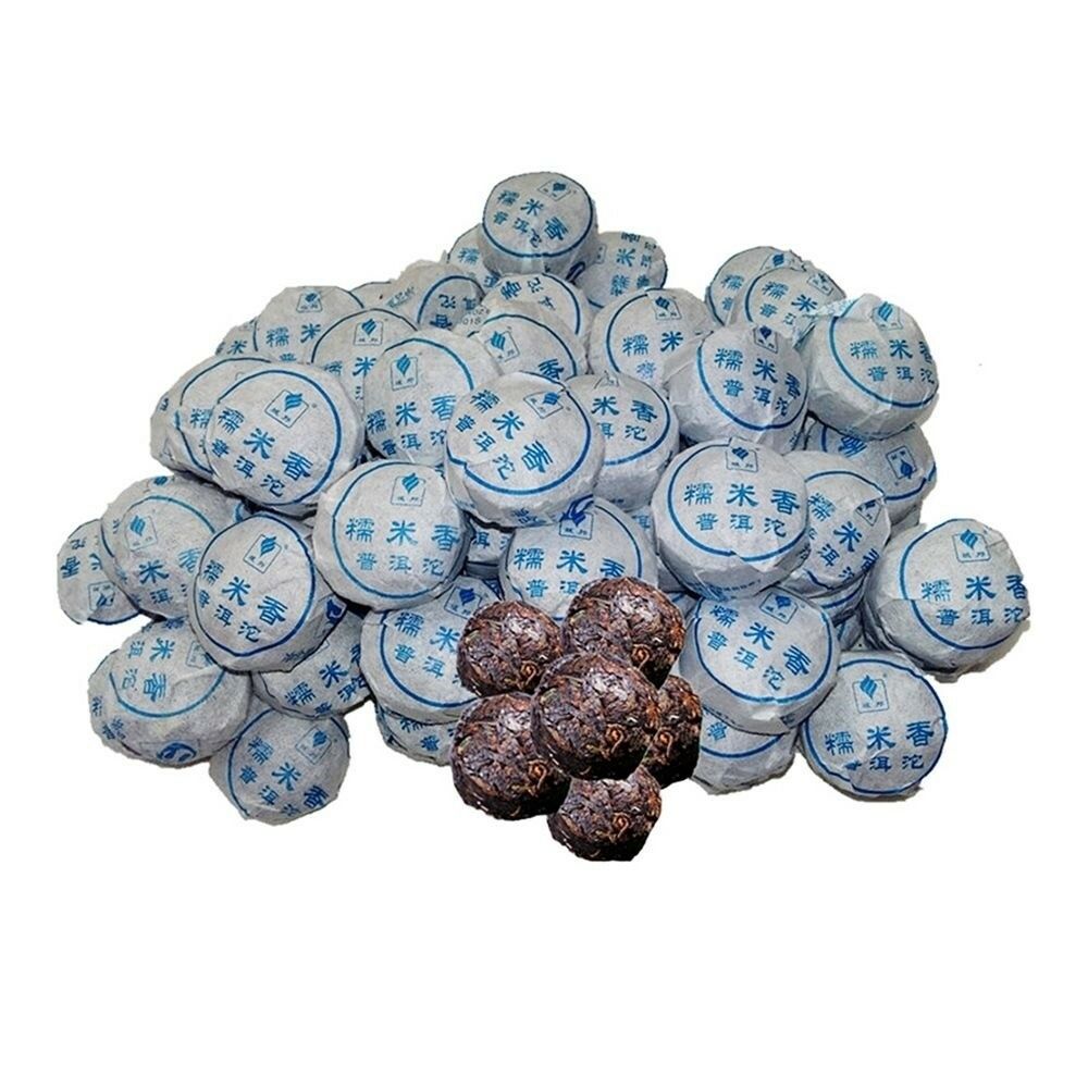 Top Grade Glutinous Sticky Rice Cooked Puer Tea Cake 100g Bamboo Plate