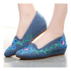 Old Beijing Cloth Embroidered Shoes 5 Petal Flower  blue