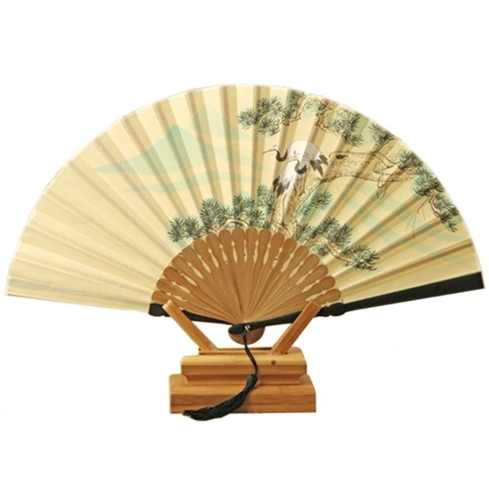 Folding Fan Gentleman Cotton Cloth    pine crane