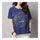 Loose Casual Little Fish Short Sleeve T-shirt   dark blue