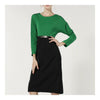 Splicing Contrast Color Batwing Sleeve Long Dress Belt   green   S