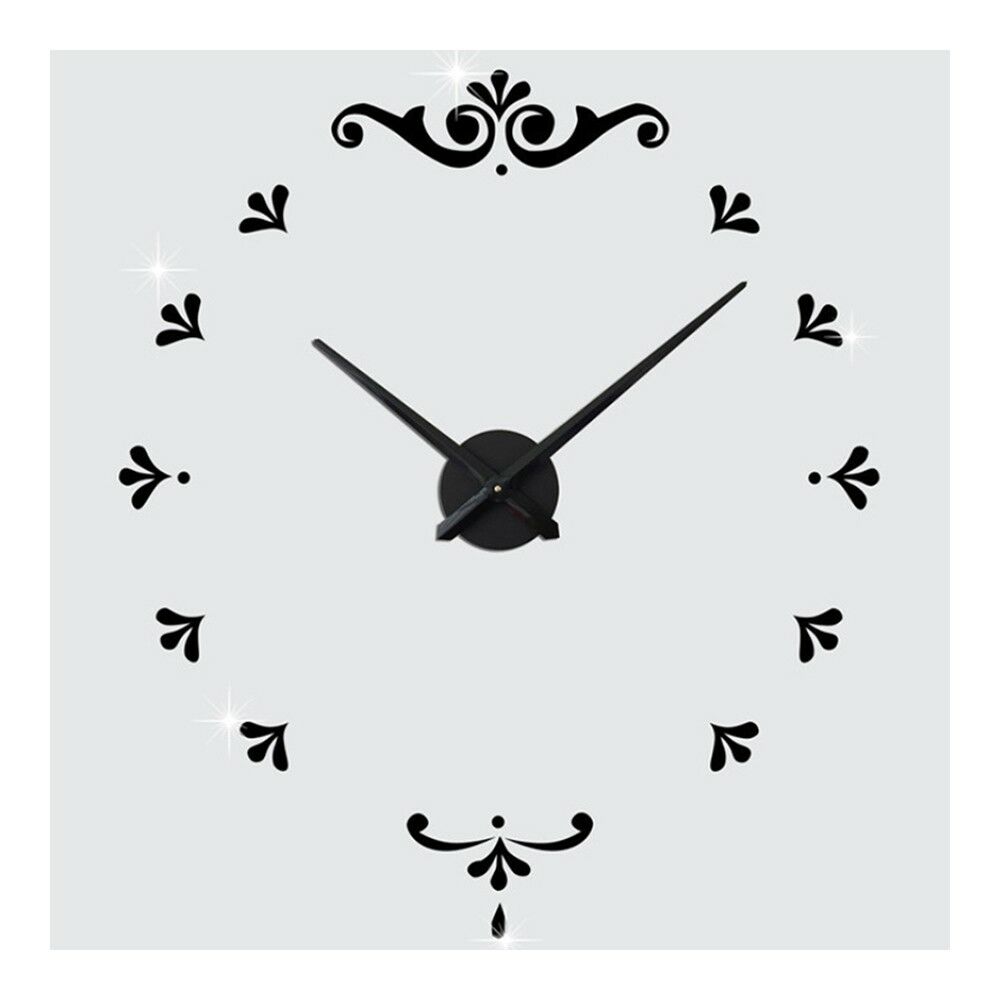 Mirror Wall Clock Super Large Size DIY Creative 3D   black