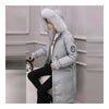 Down Coat Woman Middle Long Thick Fur Collar Slim Winter   light blue