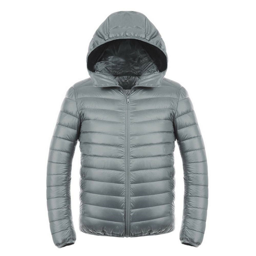 Light Thin Short Down Coat Man Hooded Fashionable   light grey