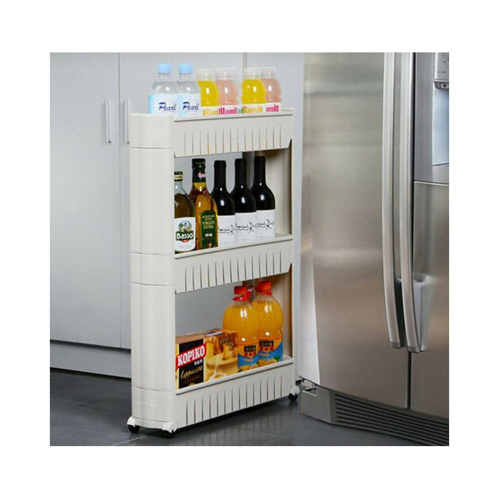 3 Tier Rolling Slide Out Storage Tower Kitchen Bathroom or Laundry Rack Organize