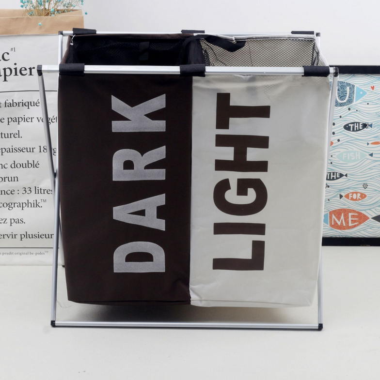 Large 2Compartments Durable Aluminium Rack Folding Laundry Basket Storage Hamper