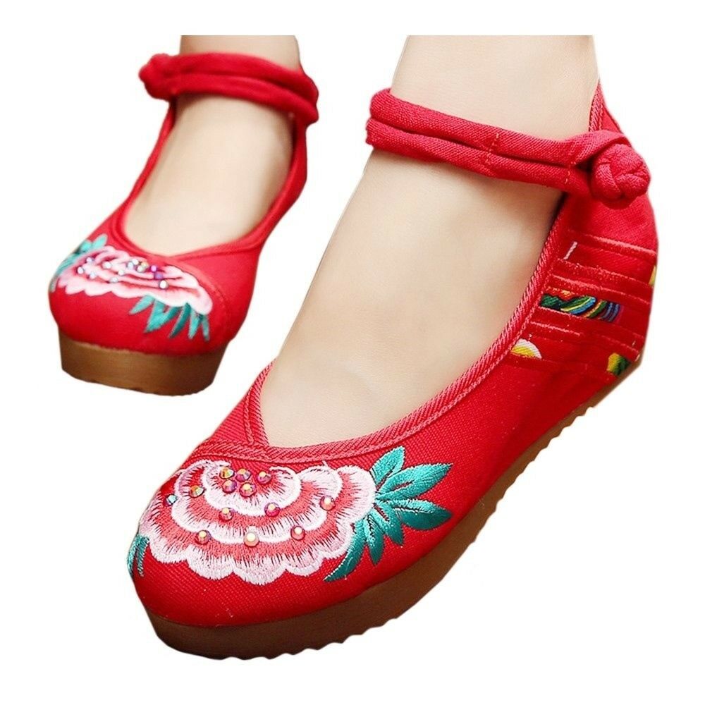 Old Beijing Cloth Shoes National Style Embroidered Thin Shoes   red