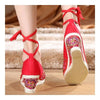 Alt Peking Stoff Bestickt Schuhe Perlen Rot