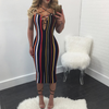 Sexy Colorful Vertical Stripe Strappy Bodycon Midi Party Dress