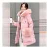 Hiver Femme Grande Taille Col Fourrure Milieu Long Doudoune Rose