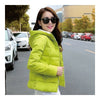 Invierno Mujer Entallado Plumón con Junturas Corto Chic Verde Fluorescente
