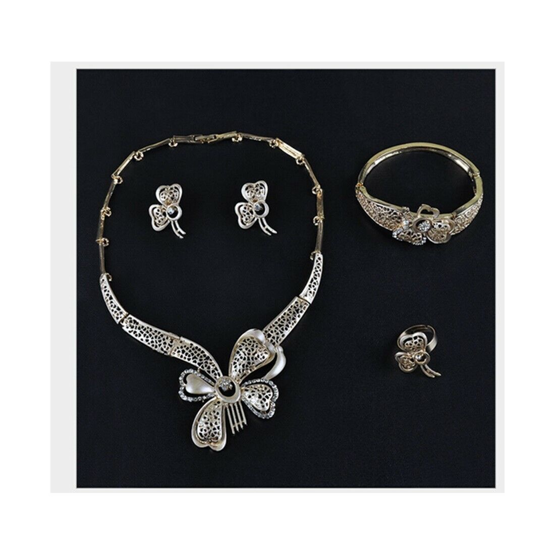 European High Grade Necklace Four Pieces Suit Alloy Galvanized Zircon Necklace W