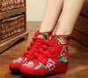 Four Shoelace Vintage Beijing Cloth Shoes Embroidered Boots  red with cotton  35