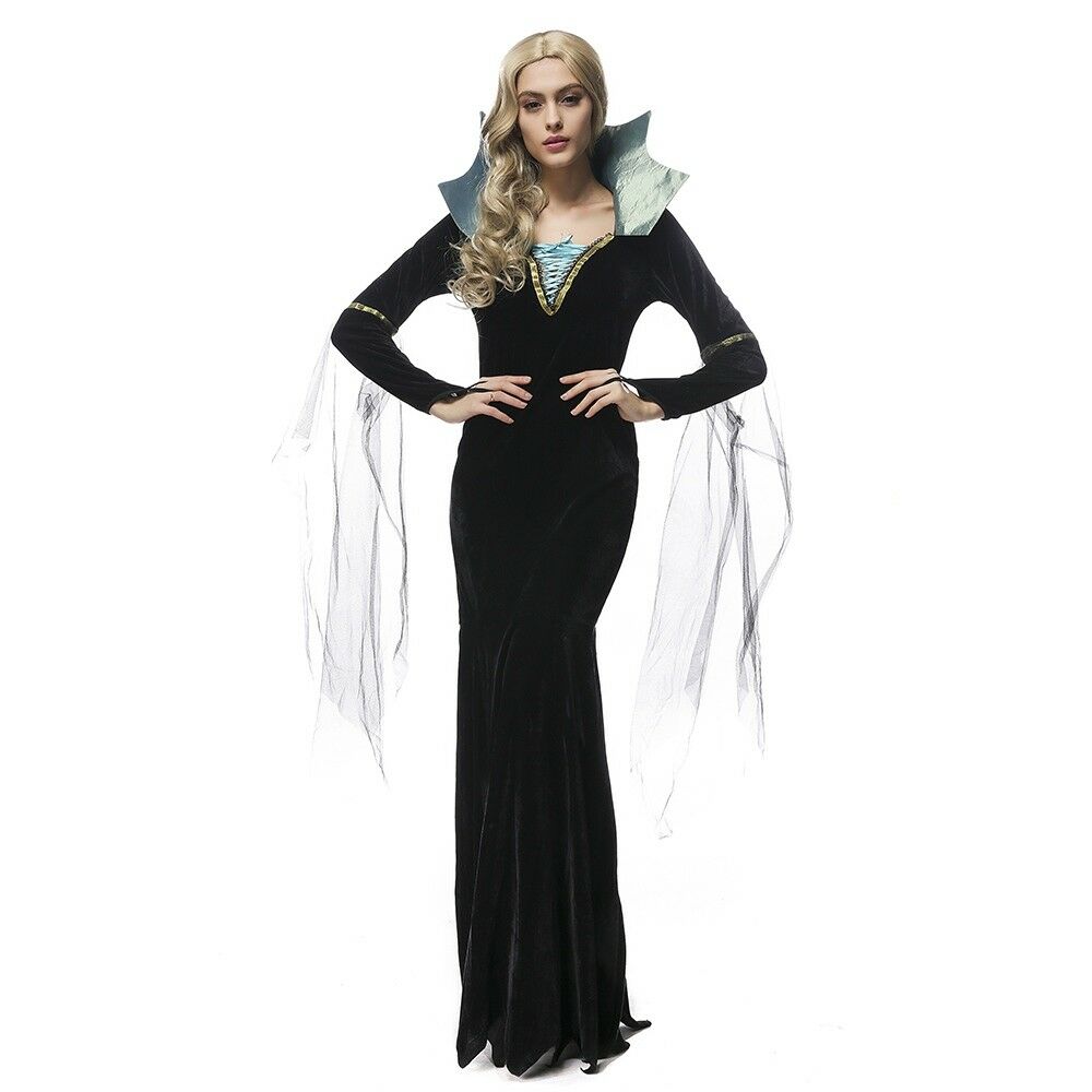 Luxury Black Vampire Dress Halloween Witch Queen  Woman Refinement Costume