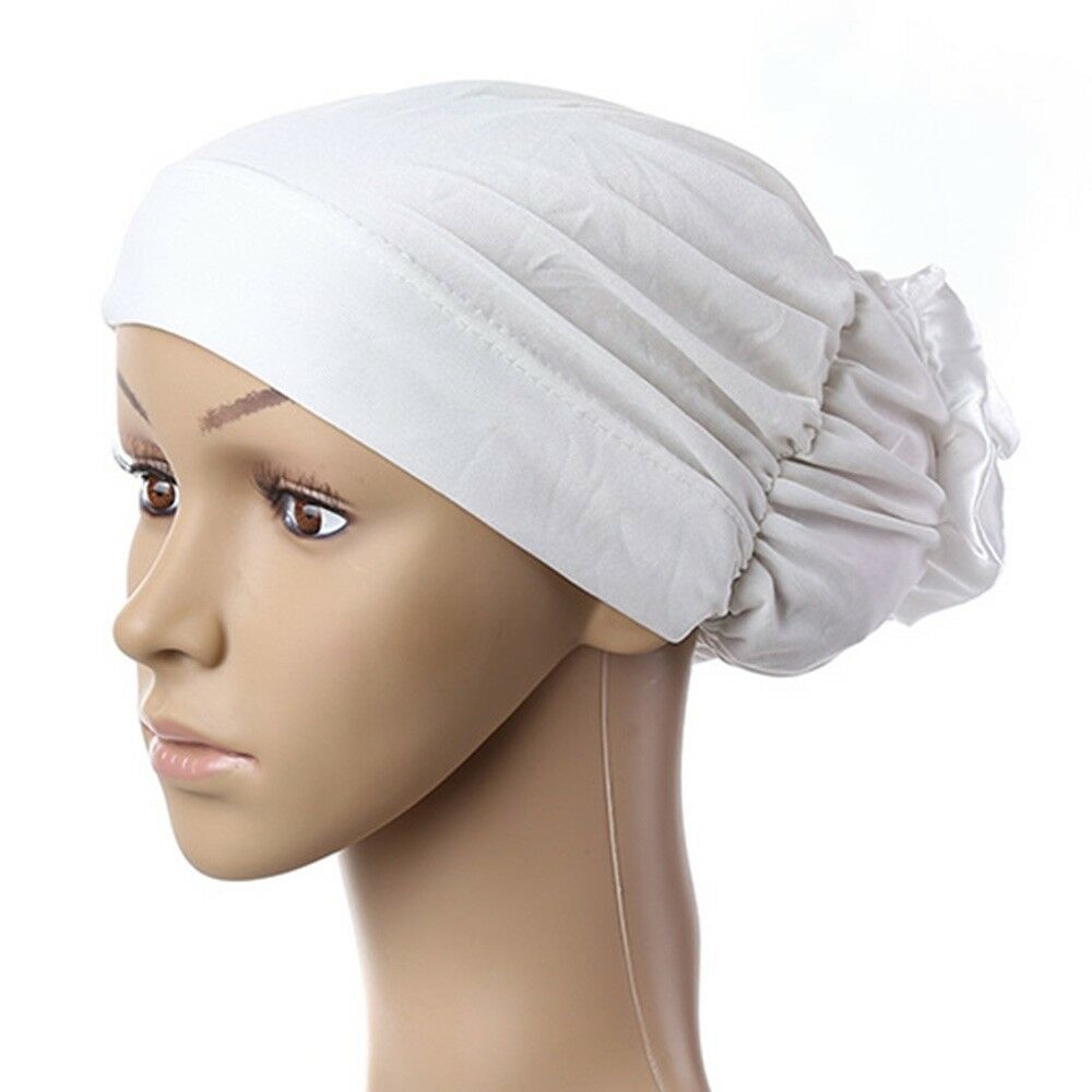 Muslim Scarf Kerchief Hat Flower Casual   cream white