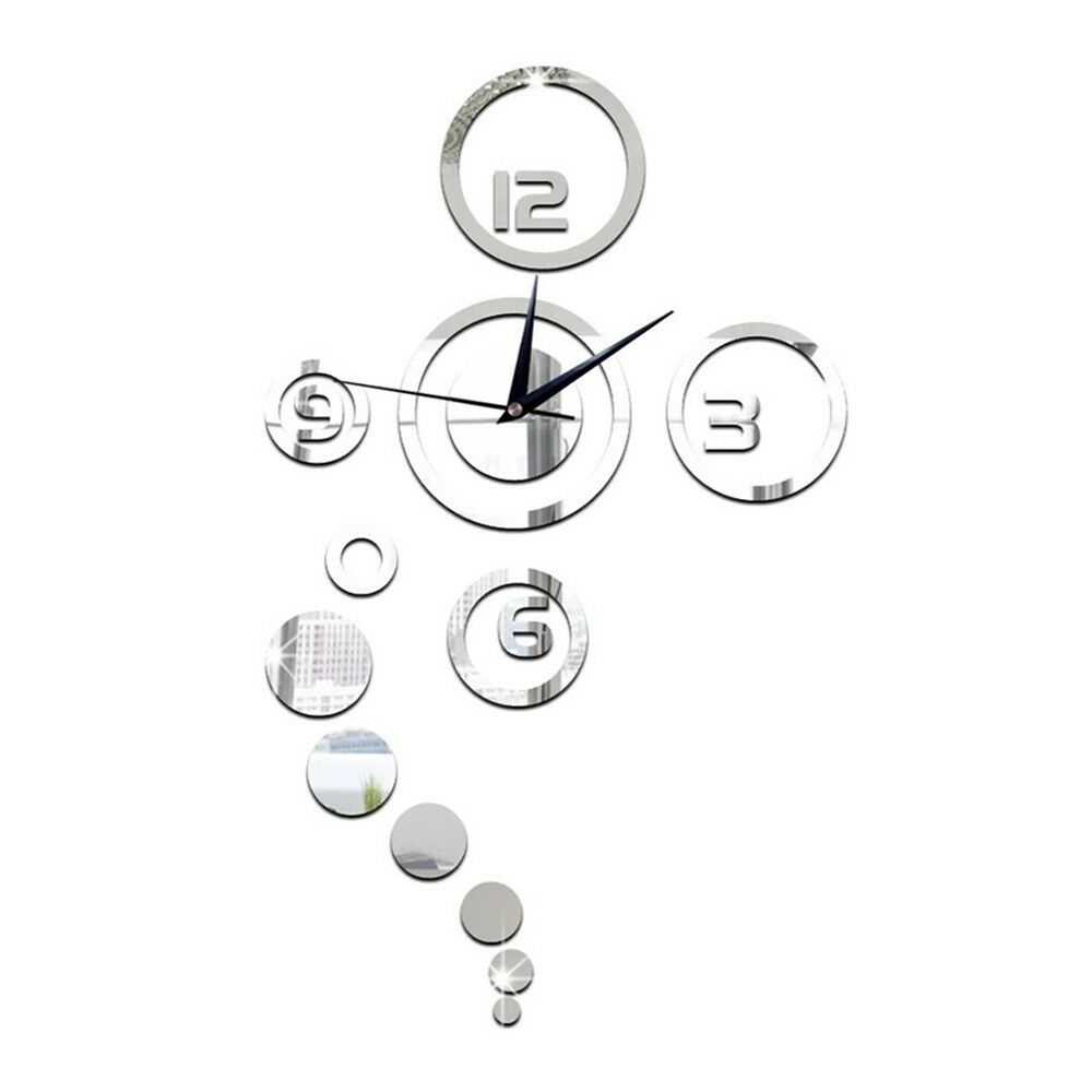 Acrylic Wall Clock Home Decoration Mirror Living Room   silver