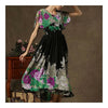 Cloak Type Ink and Wash Chiffon Long Dress   black   S