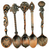 5 Pcs Alloy Vintage Royal Style Bronze Carved Small Coffee Spoon Flatware