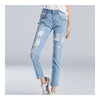 Summer Loose Holed Ninth Jeans Pencil Trousers light blue 26