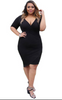 Plus Size Sexy Black Plunge Wrap Side Zip Casual Party Dress
