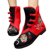 Vintage Beijing Cloth Shoes Embroidered Boots 12-08   black + red  35
