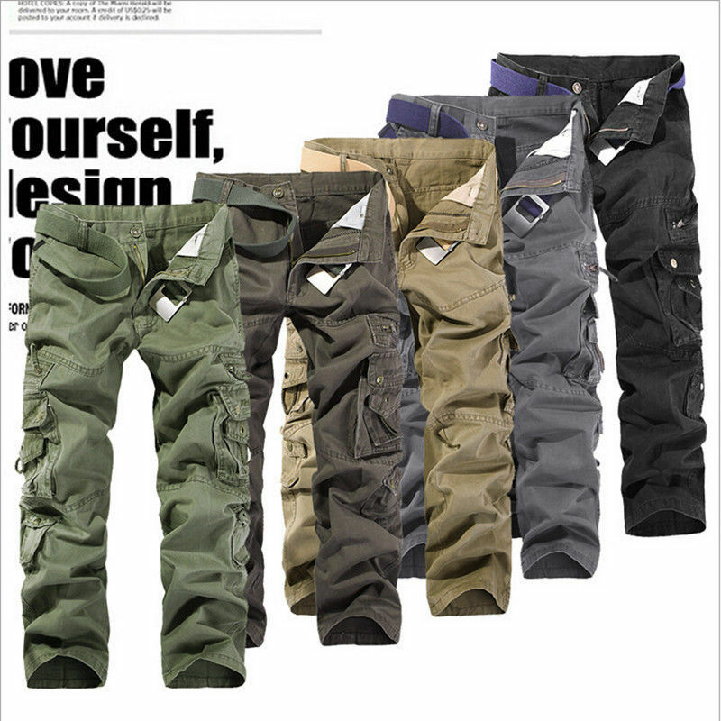 Fashion Mens Work Trousers Military Army Cargo Camo Combat Multi-pocket Pants