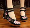 Vintage Chinesisch Ethnische Stickerei Hoher Absatz Aufzug Tanzen Schuhe Blüte