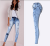 Sexy Blue Denim Cloth Patch Distress Skinny Stretch Jeans