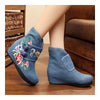 Double Butterfly Vintage Beijing Cloth Shoes Embroidered Boots   blue  35