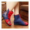 Vintage Beijing Cloth Shoes Embroidered Boots 12-08   red + blue  35