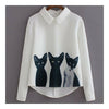 Lapel 3 Cats Long Sleeve All-match Pullover Shirt
