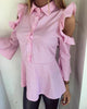 Black Blue Pink & White  Stripe Frill Cold Shoulder Shirt Blouse Top